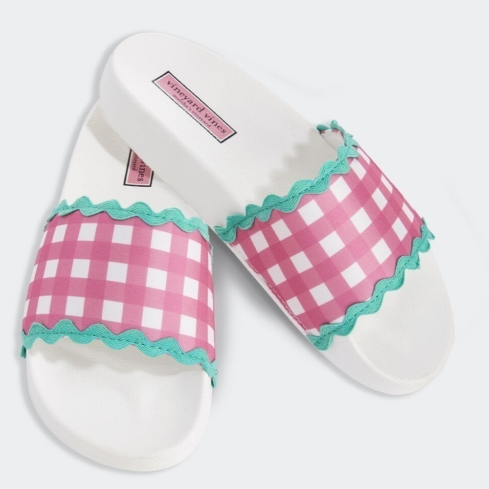 Vineyard Vines Palm Beach Gingham Pool Slides. Size 9. D8/A1585